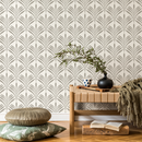Art Deco Wallpaper with a Stylized Fan Motif in Beige - C570