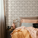 Art Deco Wallpaper with a Stylized Fan Motif in Beige - C570