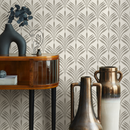 Art Deco Wallpaper with a Stylized Fan Motif in Beige - C570