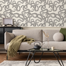Snake Wallpaper with an Intricate Serpentine Motif in Cream and Dark Taupe - C576