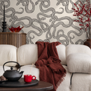 Snake Wallpaper with an Intricate Serpentine Motif in Cream and Dark Taupe - C576