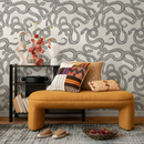 Snake Wallpaper with an Intricate Serpentine Motif in Cream and Dark Taupe - C576