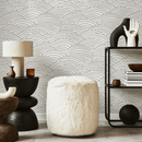 Boho Wallpaper with a Scalloped Shell Pattern in Beige and White - C579