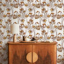 Floral Wallpaper with Pointillism Daffodils in Brown, Yellow, and Beige - C581