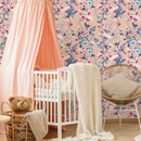 Floral Wallpaper with a Vintage Wildflower Motif in Pink, Blue, and Peach - C583