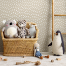Geometric Wallpaper with a Half Moon Motif in Beige and White - C587