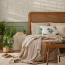 Geometric Wallpaper with a Tribal Block Print Motif in Beige and White - C592