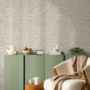 Geometric Wallpaper with a Tribal Block Print Motif in Beige and White - C592