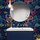 Coastal Wallpaper with an Embroidered Octopus and Fish in Blue, Red, and Yellow - C595