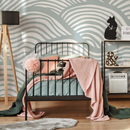 Coastal Wallpaper Featuring Abstract Rolling Waves in Soft Sage and White - C599