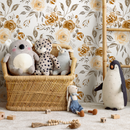 Floral Wallpaper with a Watercolor Rose Motif in Yellow, Gold, and Taupe - C615