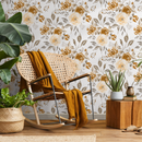 Floral Wallpaper with a Watercolor Rose Motif in Yellow, Gold, and Taupe - C615
