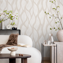 Minimalist Wavy Leaf Abstract Wallpaper in Beige and Cream - C626