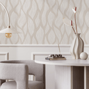 Minimalist Wavy Leaf Abstract Wallpaper in Beige and Cream - C626