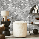 Abstract Wallpaper with Wavy Concentric Lines in Black and White - C628