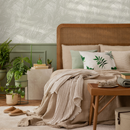 Tropical Wallpaper with Sketched Palm Fronds in Light Greige and Cream - C654