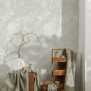 Tropical Wallpaper with Sketched Palm Fronds in Light Greige and Cream - C654