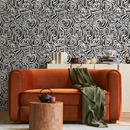Abstract Wallpaper with Bold Labyrinth Lines in Black and White - C656