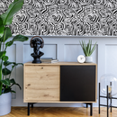 Abstract Wallpaper with Bold Labyrinth Lines in Black and White - C656