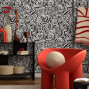 Abstract Wallpaper with Bold Labyrinth Lines in Black and White - C656