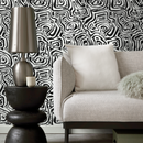Abstract Wallpaper with Bold Labyrinth Lines in Black and White - C656