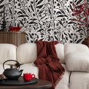 Botanical Wallpaper With Wildflower Vines in Black and Off-White - C663