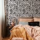 Botanical Wallpaper With Wildflower Vines in Black and Off-White - C663