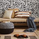 Botanical Wallpaper With Wildflower Vines in Black and Off-White - C663
