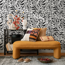 Botanical Wallpaper With Wildflower Vines in Black and Off-White - C663