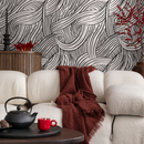 Abstract Wallpaper with an Organic Wave Motif in Black and White - C668