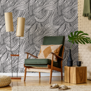 Abstract Wallpaper with an Organic Wave Motif in Black and White - C668