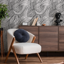 Abstract Wallpaper with an Organic Wave Motif in Black and White - C668