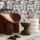Abstract Wallpaper with Mid-Century Lines and Shapes in Black, Brown, and Beige - C673