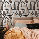 Abstract Wallpaper with Mid-Century Lines and Shapes in Black, Brown, and Beige - C673