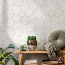 Floral Wallpaper with Stylized Geometric Roses in Beige - C676