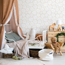 Floral Wallpaper with Stylized Geometric Roses in Beige - C676