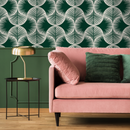 Botanical Wallpaper with a Modern Palm Fan Motif in Green and White - C688