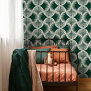 Botanical Wallpaper with a Modern Palm Fan Motif in Green and White - C688