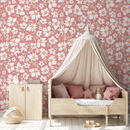 Floral Wallpaper with a Charming Daisy Motif in Pink and White - C691