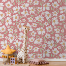 Floral Wallpaper with a Charming Daisy Motif in Pink and White - C691