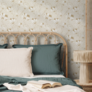 Art Nouveau Wallpaper with a Stylized Floral Motif in Beige and Tan - C694