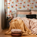 Floral Wallpaper with a Cute Folk Art Motif in Red, Yellow, and Blue - C710