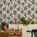 Celestial Wallpaper with Mystical Snakes and Moons in Charcoal and Beige - C723