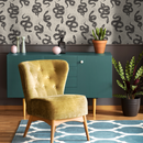Celestial Wallpaper with Mystical Snakes and Moons in Charcoal and Beige - C723