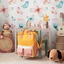 Butterfly Wallpaper with a Watercolor Motif in Pink, Teal, and Yellow - C726