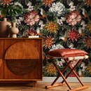 Chinoiserie Wallpaper with Birds and Peonies in Red, Orange and Black - C727