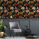 Chinoiserie Wallpaper with Birds and Peonies in Red, Orange and Black - C727