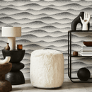 Abstract Wallpaper with Wavy Dotted Lines in Black and Cream - C731
