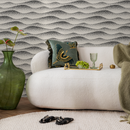 Abstract Wallpaper with Wavy Dotted Lines in Black and Cream - C731