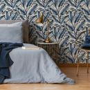 Botanical Wallpaper Featuring Watercolor Leaves in Blue and Black - C780